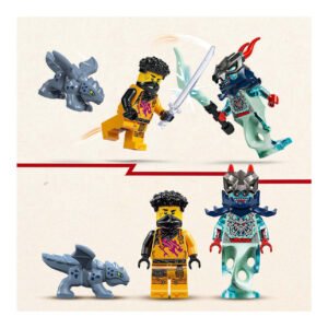 LEGO Ninjago figuren Arin, draakje en schurk in gevechtsscène