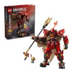 LEGO Ninjago 71846 De Vuurriddermecha met figuren en doos weergegeven tegen witte achtergrond