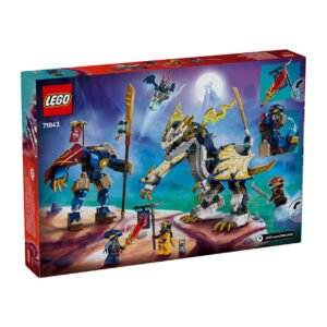 LEGO Ninjago set 71843 doos achterkant met draak en mech in een maanverlichte gevechtsscène