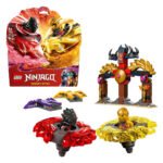 LEGO Ninjago 71826 Spinjitzu Drakenstrijdpakket setinhoud met verpakking, tempel en spinners