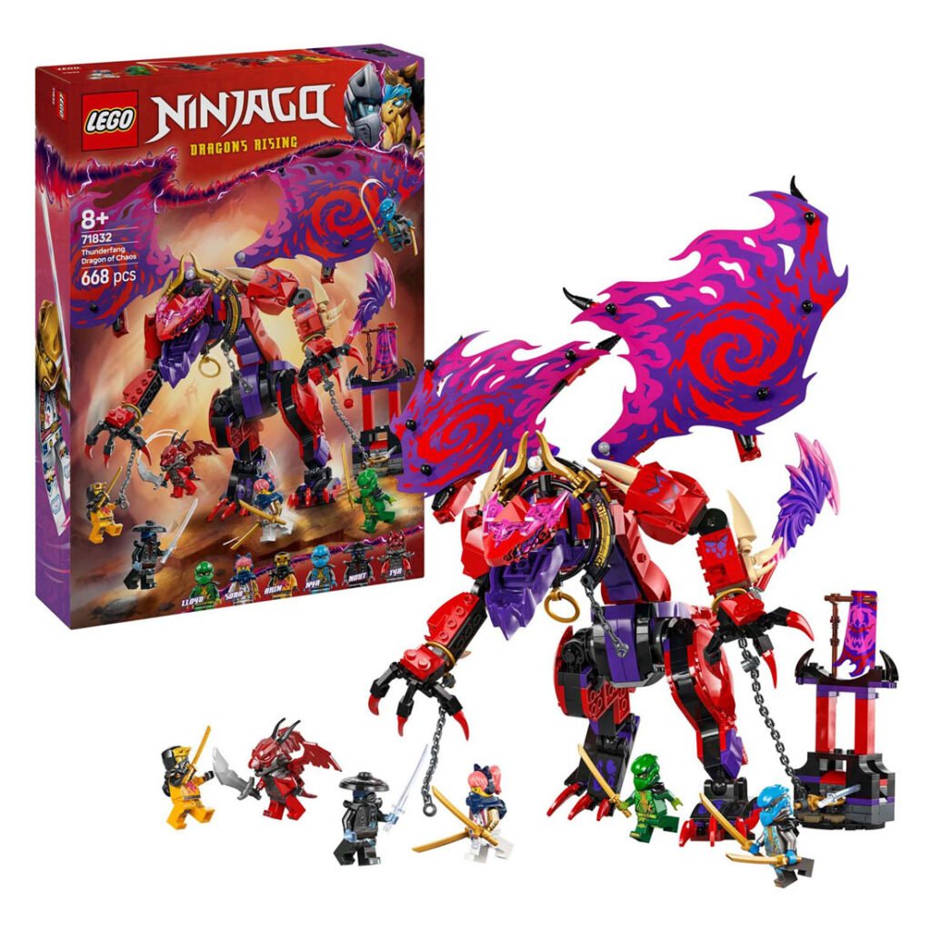 LEGO Ninjago 71832 Bliksemtand Draak van Chaos set met doos, bouwbare draak en 6 minifiguren