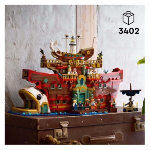 LEGO One Piece Baratie set volledig opgebouwd met personages op koffer