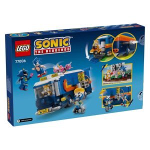 Achterkant van de LEGO Sonic 77006 doos met details van de truck en figuren