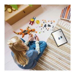 Kind bouwt LEGO Sonic Biolizard met digitale handleiding op tablet