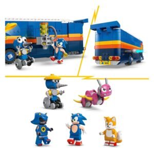 Close-up van LEGO Sonic figuren en onderdelen zoals Badniks en tools