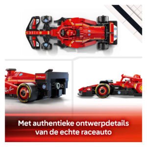 Gedetailleerde LEGO Ferrari SF-24 racewagen met realistische ontwerpelementen