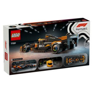 Achterkant van LEGO McLaren F1 doos met extra productdetails en accessoires