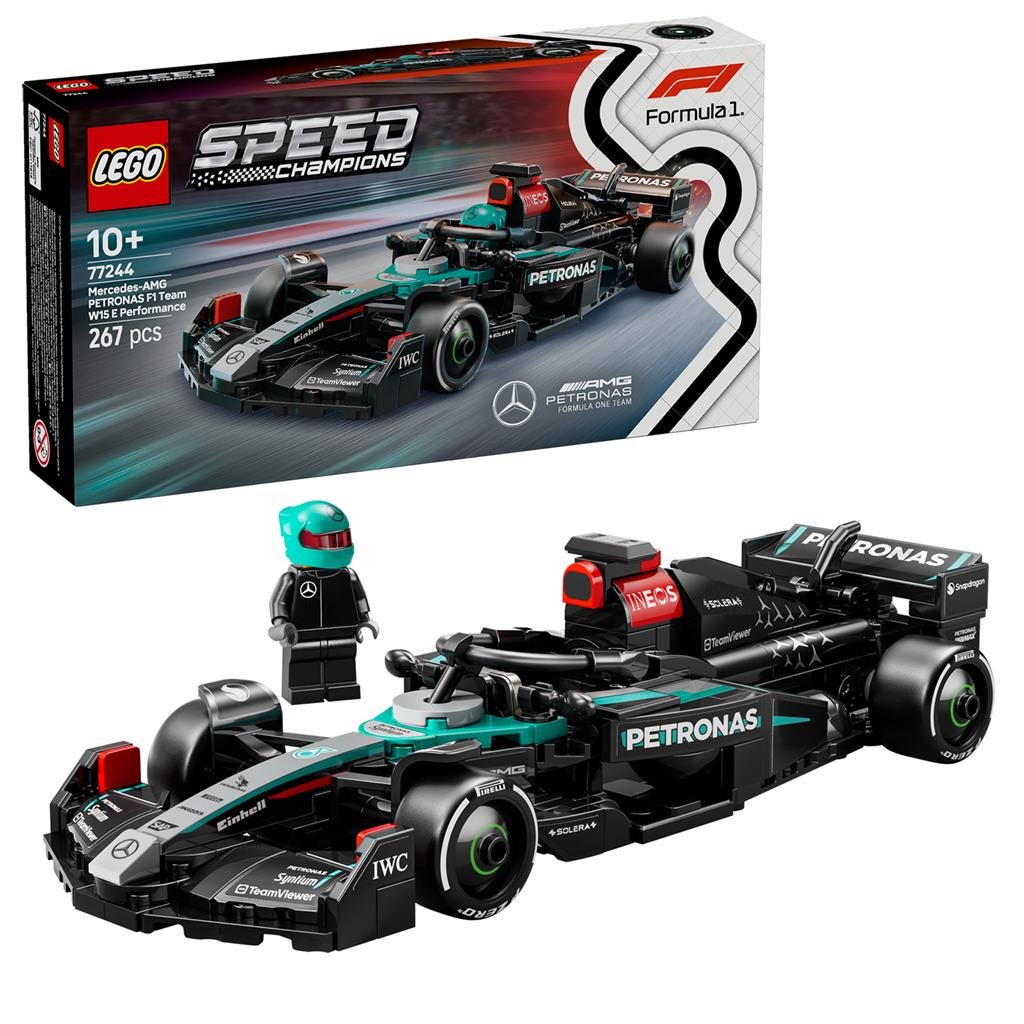LEGO Speed Champions 77244 Mercedes-AMG F1 W15 racewagen set met auto en minifiguur voor de verpakking