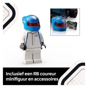 LEGO minifiguur van Red Bull coureur met helm en accessoires