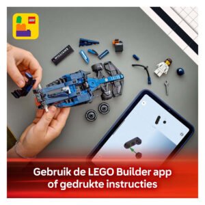 LEGO Williams F1 bouwset in aanbouw met instructies op tablet
