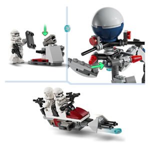 LEGO Star Wars clone troopers op speederbike en montage van minivoertuigen