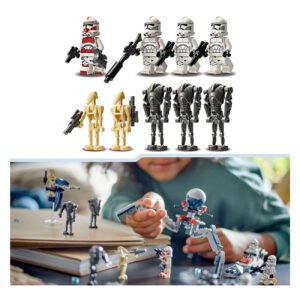 Detail van LEGO Star Wars 75372 minifiguren en kind in actie