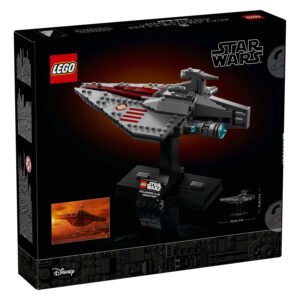 LEGO Star Wars Acclamator-class Assault Ship set in gesloten doos achterkant met ruimteschip op displaystandaard