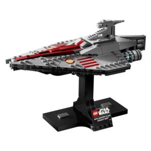 Volledig gebouwde LEGO Star Wars Acclamator-class op zwarte standaard