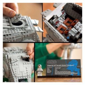 Close-up van interieur en details van LEGO Star Wars AT-ST