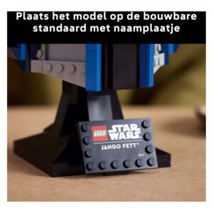 LEGO Jango Fett helm op bouwbare standaard met naamplaatje