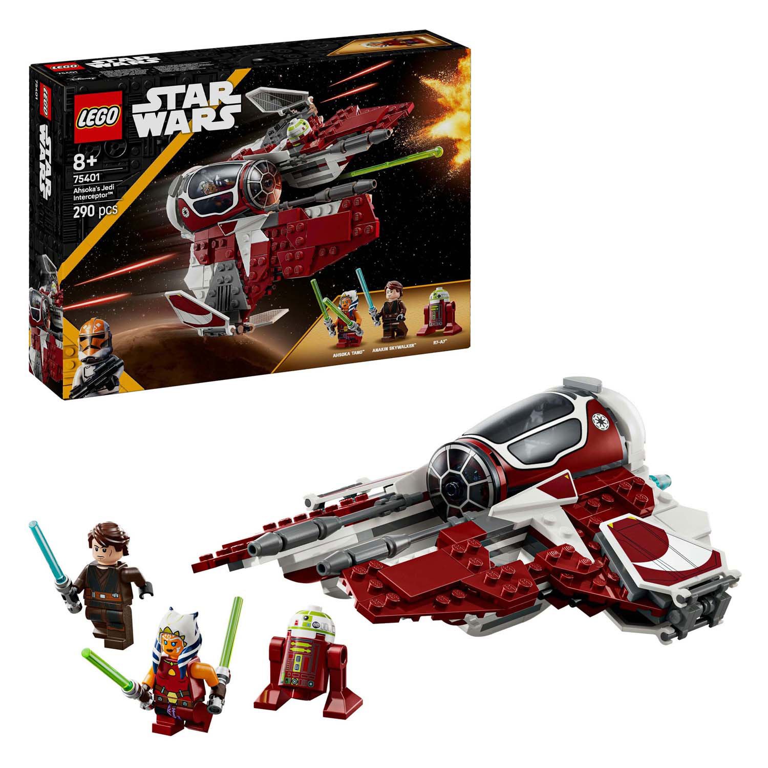 lego-star-wars-jedi-interceptor-set-en-doos LEGO Star Wars 75401 Ahsoka's Jedi Interceptor complete set met verpakking op achtergrond