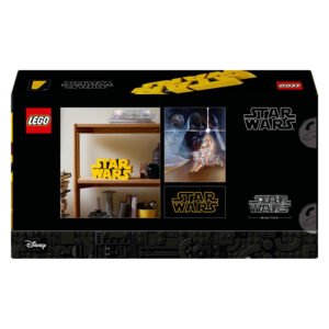 LEGO Star Wars doos achterkant met retro poster en display opstelling