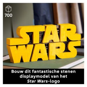 Close-up van gebouwd LEGO Star Wars logo displaymodel