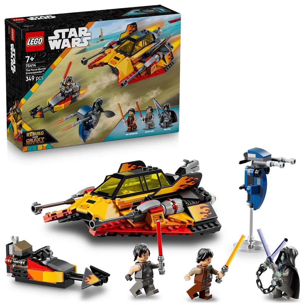 LEGO Star Wars 75414 The Force Burner Snowspeeder set met verpakking en figuren inclusief snowspeeder