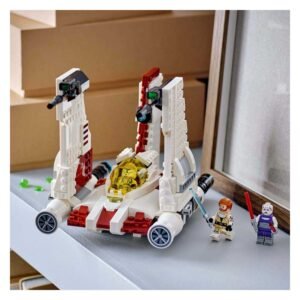 LEGO Star Wars V-19 Starfighter op plank met figuren in actie