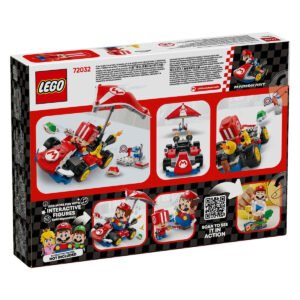 Achterkant doos LEGO Super Mario kart set met speelmogelijkheden