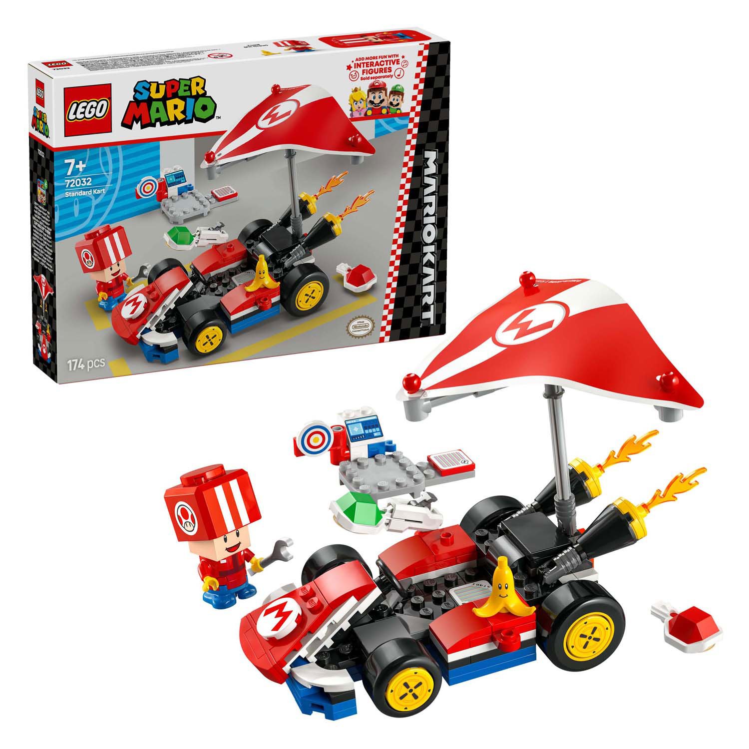lego-super-mario-kart-set-met-verpakking LEGO Super Mario 72032 Mario Kart Standaardkart set met verpakking en accessoires
