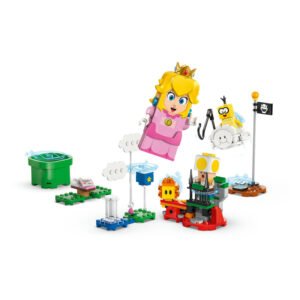LEGO speelset met Princess Peach, Lakitu en Yellow Toad in zwevende speelscène