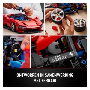 LEGO Ferrari Daytona SP3 details zoals stuur en velgen