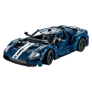 Gedetailleerd LEGO Technic Ford GT model met witte racestrepen