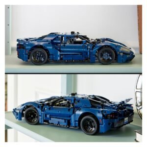 LEGO Technic Ford GT model zijaanzicht op een plank