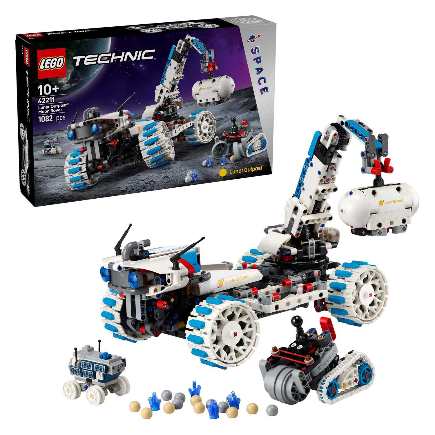 lego-technic-lunar-outpost-set-met-doos-volledig LEGO Technic 42211 Lunar Outpost Maanrover Ruimtevoertuig set met doos en accessoires volledig opgebouwd