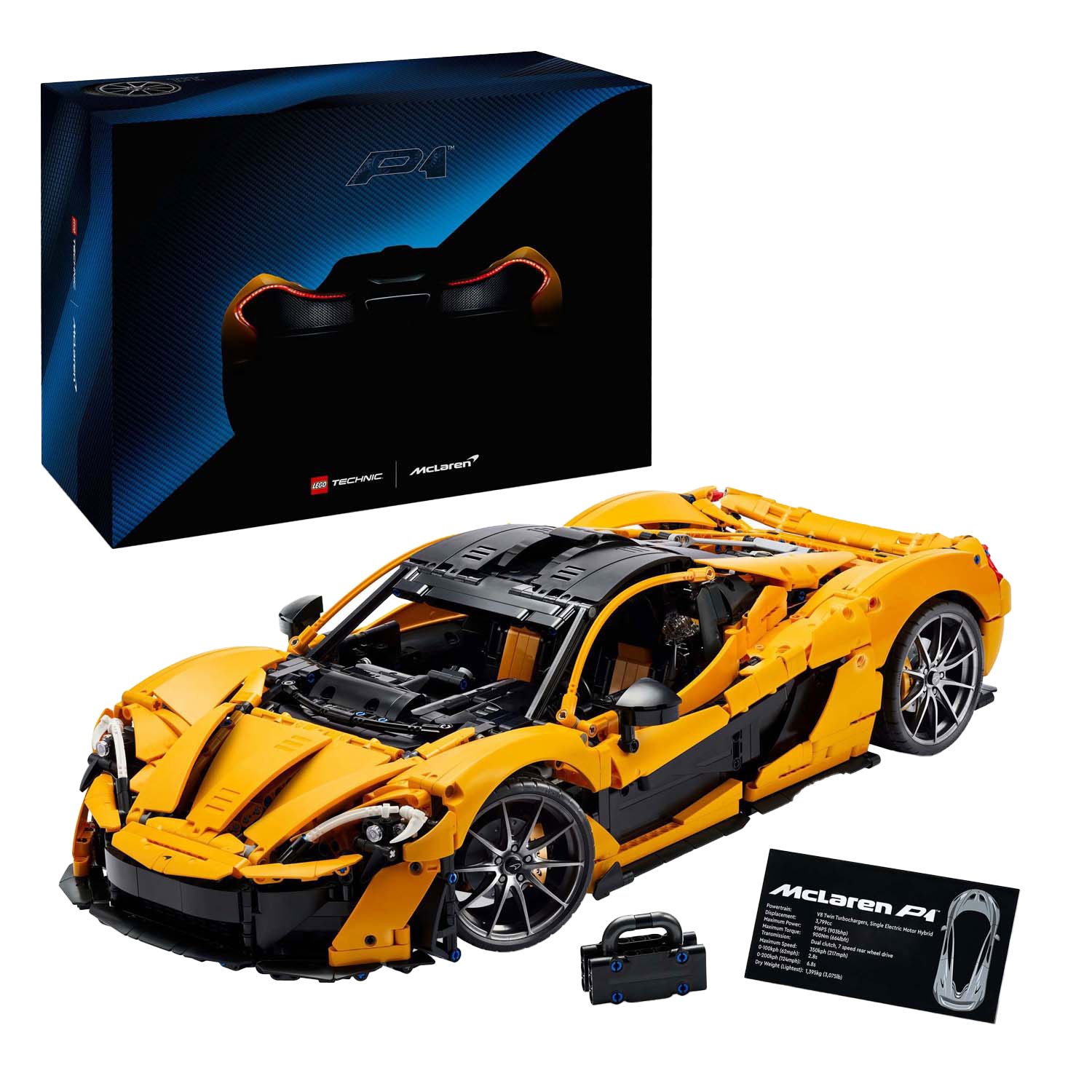 lego-technic-mclaren-p1-model-en-doos Voltooide LEGO Technic 42172 McLaren P1 met originele verpakking
