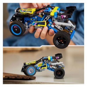LEGO Technic buggy 42164 in kinderhanden met veermechanisme