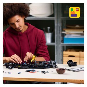 Man bouwt LEGO Technic Red Bull F1 chassis aan tafel