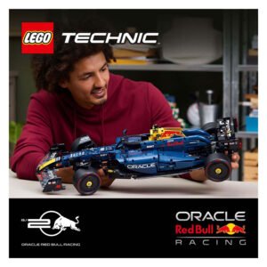 LEGO Technic Red Bull F1 auto met merklogo's in actie