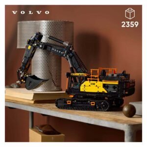 Volledig gebouwde LEGO Volvo EC500 op tafel als decoratief displaymodel