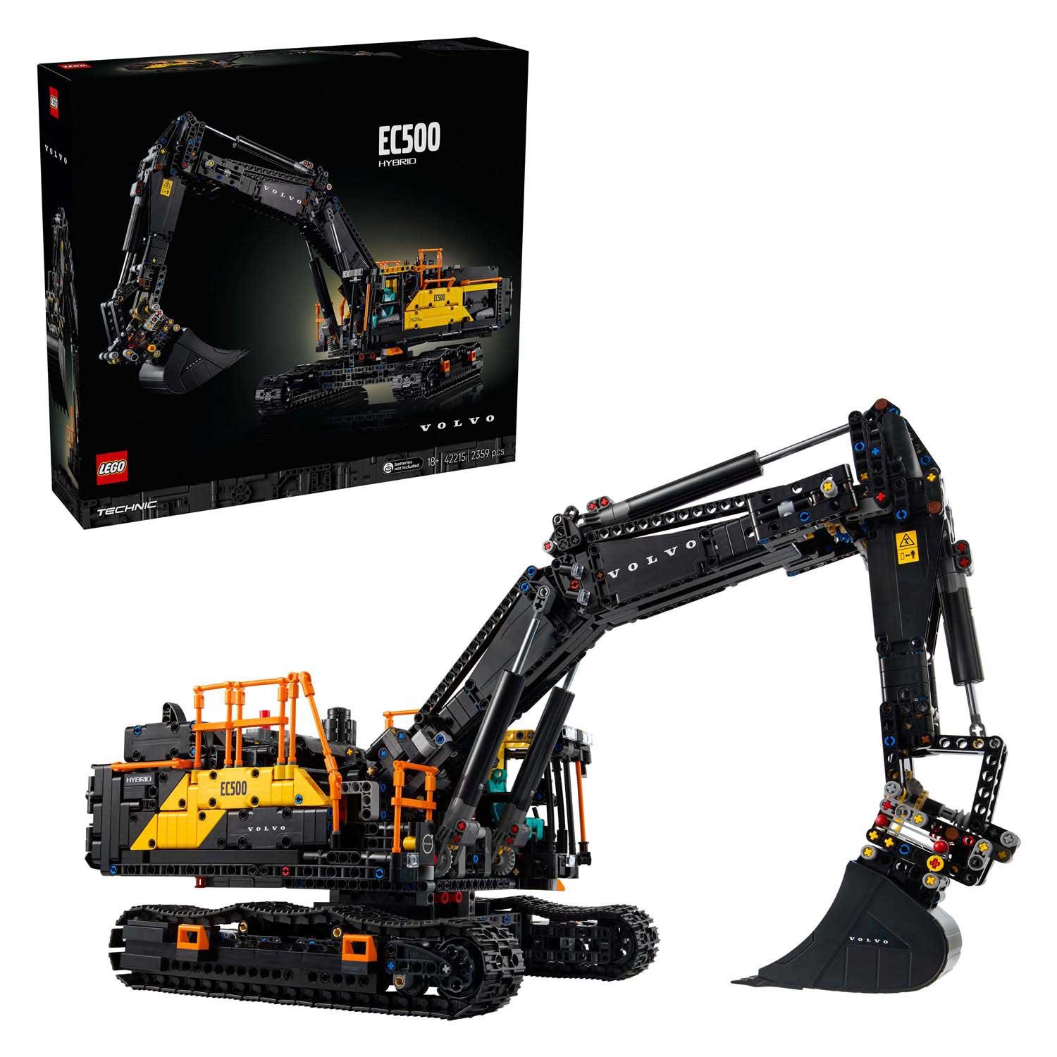 lego-technic-volvo-ec500-met-verpakking-witte-achtergrond LEGO Technic 42215 Volvo EC500 Hybrid graafmachine met originele verpakking op witte achtergrond