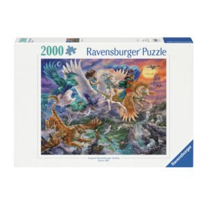 Ravensburger puzzel van 2000 stukjes met fantasy illustratie van gevleugelde paarden en ruiters Ravensburger Legpuzzel Auf Dem Pegasus Durch Die Lufte, 2000st.