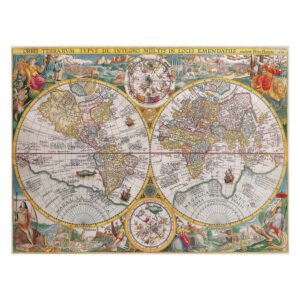 Gedetailleerde antieke wereldkaart uit 1594 van Petrus Plancius op puzzel van ravensburger