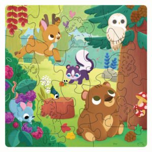 Ravensburger legpuzzel met schattige bosdieren zoals een beer, hert en muis in een kleurrijk boslandschap
