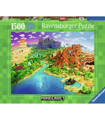 puzzeldoos met Minecraft landschap van Ravensburger, 1500 stukjes Ravensburger Legpuzzel World Of Minecraft, 1500st.