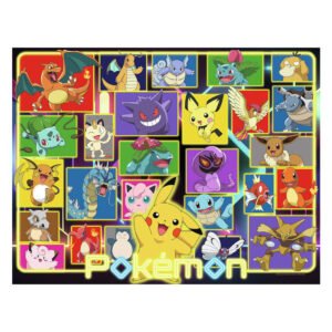 Kleurrijke Pokémon legpuzzel met Pikachu en andere bekende karakters in mozaïekstijl