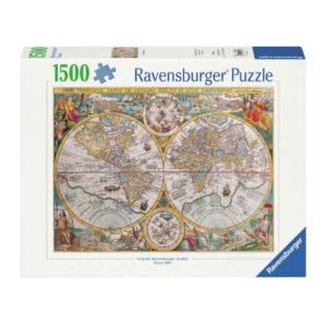 Ravensburger puzzel 1500 stukjes met antieke wereldkaart op de doos Ravensburger Legpuzzel Wereldkaart 1594, 1500st.