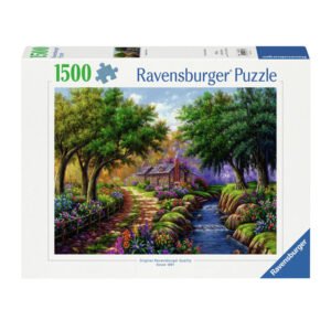 Ravensburger puzzel van 1500 stukjes met kleurrijk boslandschap en huisje Ravensburger Legpuzzel Cottage bij de Rivier, 1500st.