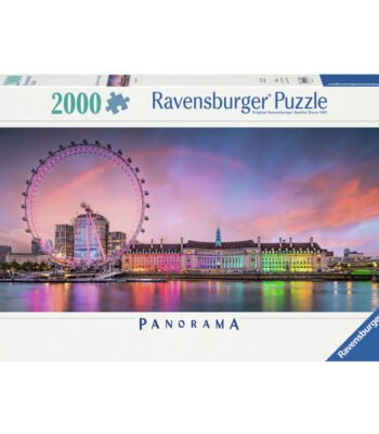 Ravensburger puzzel van 2000 stukjes met kleurrijk panorama van de London Eye en County Hall Ravensburger Legpuzzel Kunterbuntes London, 2000st.