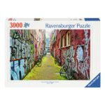 Ravensburger puzzel van graffiti steeg met fietsen, 3000 stukjes Ravensburger Legpuzzel Street in Amsterdam, 3000st.