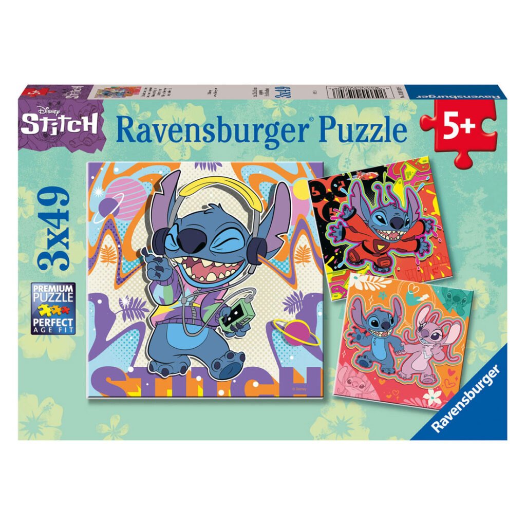 Ravensburger Legpuzzel Stitch puzzeldoos met drie vrolijke illustraties voor kinderen