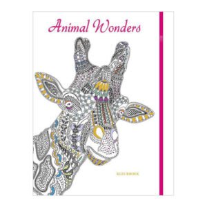 Voorkant van kleurboek Animal Wonders met sierlijke giraffe illustratie Animal Wonders Kleurboek