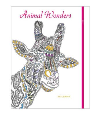 Voorkant van kleurboek Animal Wonders met sierlijke giraffe illustratie Animal Wonders Kleurboek